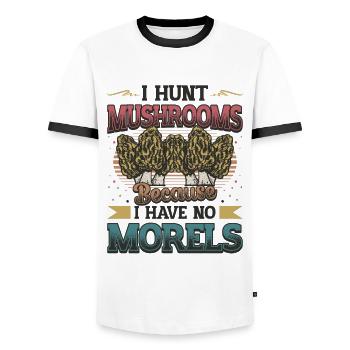 Je chasse les champignons parce que je n’ai pas de morilles - T-shirt contrasté Homme - blanc/noir - Devant - AI Model Female 172 light (172cm) & AI Model Male 178 dark (178cm)