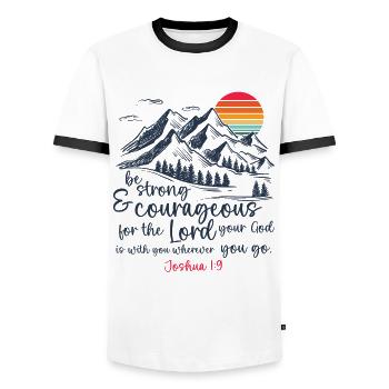 Jesus Christ - Christian Shirt Bible Verse - Men's Ringer Shirt - white/black - Front - AI Model Female 172 light (172cm) & AI Model Male 178 dark (178cm)