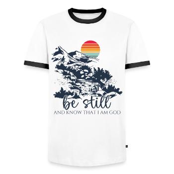 Jésus-Christ - Chemise chrétienne - Sois tranquille - T-shirt contrasté Homme - blanc/noir - Devant - AI Model Female 172 light (172cm) & AI Model Male 178 dark (178cm)