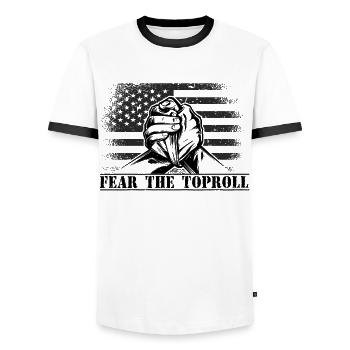 Armwrestler USA-Flaggen-Handdrücken - Männer Kontrast-T-Shirt - Weiß/Schwarz - Vorne - AI Model Female 172 light (172cm) & AI Model Male 178 dark (178cm)