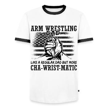 Armwrestler USA-Flaggen-Handdrücken - Männer Kontrast-T-Shirt - Weiß/Schwarz - Vorne - AI Model Female 172 light (172cm) & AI Model Male 178 dark (178cm)
