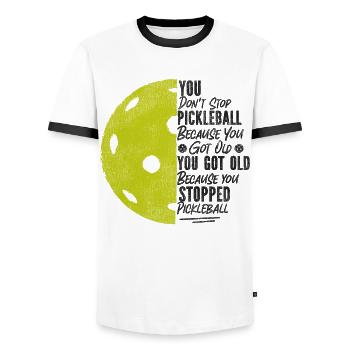 Pickleball Grandma Grandpa Vintage - Men's Ringer Shirt - white/black - Front - AI Model Female 172 light (172cm) & AI Model Male 178 dark (178cm)