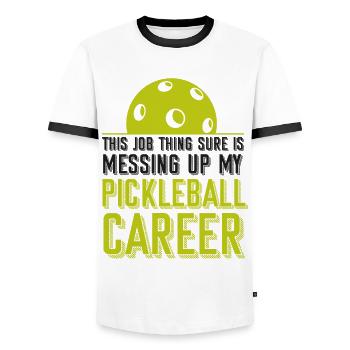 Pickleball This Job Thing Sure Is - Men's Ringer Shirt - white/black - Front - AI Model Female 172 light (172cm) & AI Model Male 178 dark (178cm)