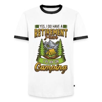 Plan retraite camping, camping-car retraité. - T-shirt contrasté Homme - blanc/noir - Devant - AI Model Female 172 light (172cm) & AI Model Male 178 dark (178cm)