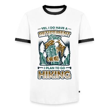 Ruhestandsplan, Wandern, Rentner, Wanderer. - Männer Kontrast-T-Shirt - Weiß/Schwarz - Vorne - AI Model Female 172 light (172cm) & AI Model Male 178 dark (178cm)
