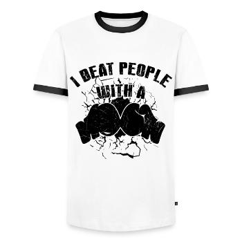 Funny Boxing Quote Beat People With A Gloves Boxer - Männer Kontrast-T-Shirt - Weiß/Schwarz - Vorne - AI Model Female 172 light (172cm) & AI Model Male 178 dark (178cm)