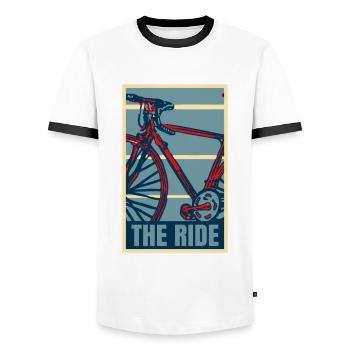 The Road Bike Tour Cycling - Men's Ringer Shirt - white/black - Front - AI Model Female 172 light (172cm) & AI Model Male 178 dark (178cm)