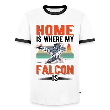 Home is where my falcon is Kestrel falconer - Men's Ringer Shirt - white/black - Front - AI Model Female 172 light (172cm) & AI Model Male 178 dark (178cm)