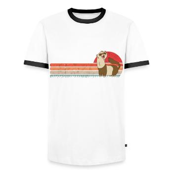 Ferret Retro Weasel Vintage - T-shirt contrasté Homme - blanc/noir - Devant - AI Model Female 172 light (172cm) & AI Model Male 178 dark (178cm)