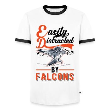 Easily distracted by Falcons Falkenzüchter Falkner - Men's Ringer Shirt - white/black - Front - AI Model Female 172 light (172cm) & AI Model Male 178 dark (178cm)