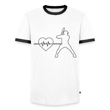 Baseball Herzschlag - Männer Kontrast-T-Shirt - Weiß/Schwarz - Vorne - AI Model Female 172 light (172cm) & AI Model Male 178 dark (178cm)