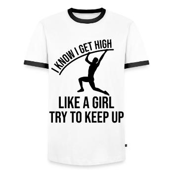 Lustiger Stabhochsprung Stabhochsprung - Männer Kontrast-T-Shirt - Weiß/Schwarz - Vorne - AI Model Female 172 light (172cm) & AI Model Male 178 dark (178cm)
