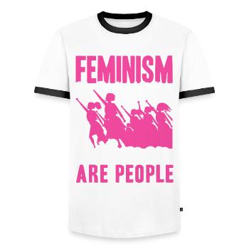 Empowerment of gender equality F - Men's Ringer Shirt - white/black - Front - AI Model Female 172 light (172cm) & AI Model Male 178 dark (178cm)