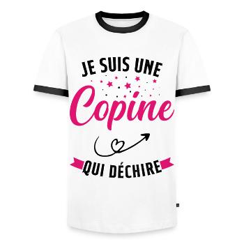 Je Suis Une Copine Qui Déchire Humour Cadeau - T-shirt contrasté Homme - blanc/noir - Devant - AI Model Female 172 light (172cm) & AI Model Male 178 dark (178cm)