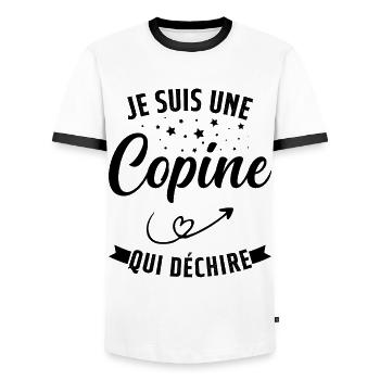 Je Suis Une Copine Qui Déchire Humour Cadeau - T-shirt contrasté Homme - blanc/noir - Devant - AI Model Female 172 light (172cm) & AI Model Male 178 dark (178cm)