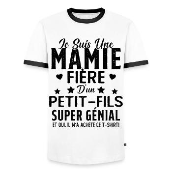 Je Suis Une Mamie Fière D'un Petit Fils Cadeau - T-shirt contrasté Homme - blanc/noir - Devant - AI Model Female 172 light (172cm) & AI Model Male 178 dark (178cm)