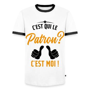 Humour Homme C'est qui le Patron Cadeau - T-shirt contrasté Homme - blanc/noir - Devant - AI Model Female 172 light (172cm) & AI Model Male 178 dark (178cm)