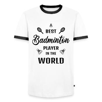 Best Badminton Player in the World Badminton Saying - Men's Ringer Shirt - white/black - Front - AI Model Female 172 light (172cm) & AI Model Male 178 dark (178cm)