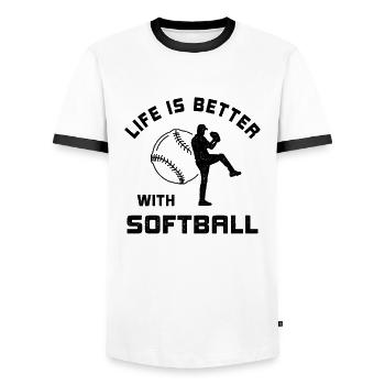 Life is better with softball saying gift - Men's Ringer Shirt - white/black - Front - AI Model Female 172 light (172cm) & AI Model Male 178 dark (178cm)
