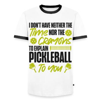 Pickleball je n’ai ni l’un ni l’autre - T-shirt contrasté Homme - blanc/noir - Devant - AI Model Female 172 light (172cm) & AI Model Male 178 dark (178cm)