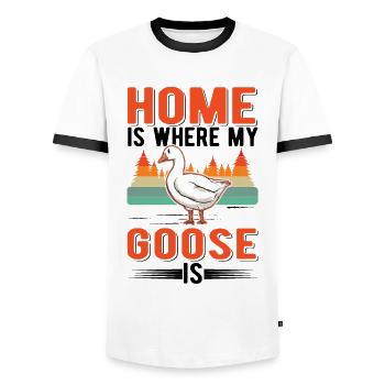 Home is where my Goose is Geese Goose Goose - Men's Ringer Shirt - white/black - Front - AI Model Female 172 light (172cm) & AI Model Male 178 dark (178cm)