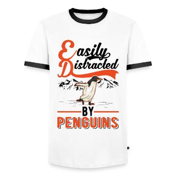 Easily distracted by Penguins Pinguin - Männer Kontrast-T-Shirt - Weiß/Schwarz - Vorne - AI Model Female 172 light (172cm) & AI Model Male 178 dark (178cm)