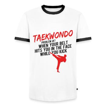 Koreanischer Kampfsport Taekwondo - Männer Kontrast-T-Shirt - Weiß/Schwarz - Vorne - AI Model Female 172 light (172cm) & AI Model Male 178 dark (178cm)