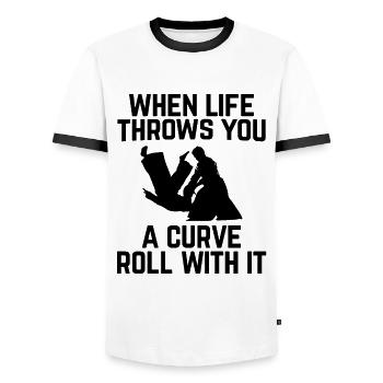 BJJ Jiu Jitsu - Männer Kontrast-T-Shirt - Weiß/Schwarz - Vorne - AI Model Female 172 light (172cm) & AI Model Male 178 dark (178cm)