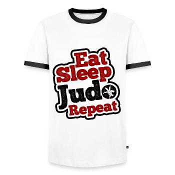 Japanischer Kampfsport Judo - Männer Kontrast-T-Shirt - Weiß/Schwarz - Vorne - AI Model Female 172 light (172cm) & AI Model Male 178 dark (178cm)