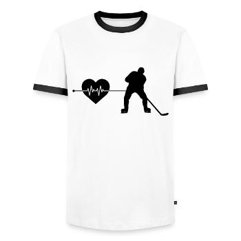 Eishockey Herzschlag - Männer Kontrast-T-Shirt - Weiß/Schwarz - Vorne - AI Model Female 172 light (172cm) & AI Model Male 178 dark (178cm)