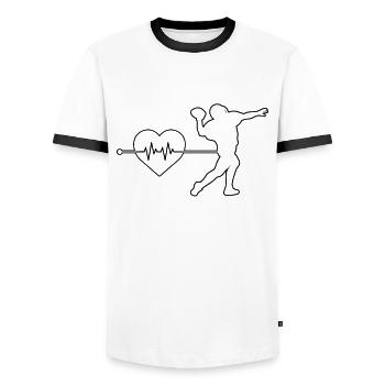 Football Rugby Heartbeat - Men's Ringer Shirt - white/black - Front - AI Model Female 172 light (172cm) & AI Model Male 178 dark (178cm)