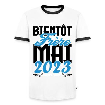 Cadeau Annonce grossesse. bientôt Frère Mai 2023. - T-shirt contrasté Homme - blanc/noir - Devant - AI Model Female 172 light (172cm) & AI Model Male 178 dark (178cm)
