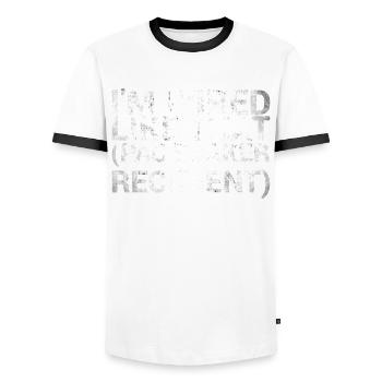 I am like this recipient of a - Men's Ringer Shirt - white/black - Front - AI Model Female 172 light (172cm) & AI Model Male 178 dark (178cm)