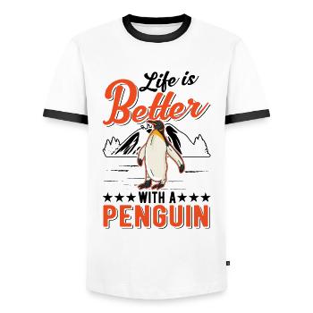 Das Leben ist besser mit einem Pinguin - Männer Kontrast-T-Shirt - Weiß/Schwarz - Vorne - AI Model Female 172 light (172cm) & AI Model Male 178 dark (178cm)