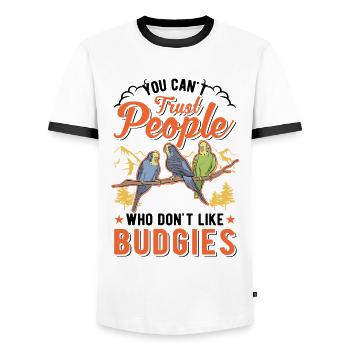 Budgerigar Cadeau Welli cockatiel - T-shirt contrasté Homme - blanc/noir - Devant - AI Model Female 172 light (172cm) & AI Model Male 178 dark (178cm)