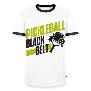 Pickleball Pickleball Black Belt - Men's Ringer Shirt - white/black - Front - AI Model Female 172 light (172cm) & AI Model Male 178 dark (178cm)