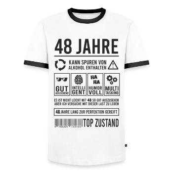 48. Geburtstag Männer Frauen Lustig 48 Jahre - Männer Kontrast-T-Shirt - Weiß/Schwarz - Vorne - AI Model Female 172 light (172cm) & AI Model Male 178 dark (178cm)