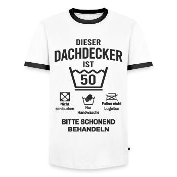 50. Geburtstag Dachdecker Lustig 50 Jahre - Männer Kontrast-T-Shirt - Weiß/Schwarz - Vorne - AI Model Female 172 light (172cm) & AI Model Male 178 dark (178cm)
