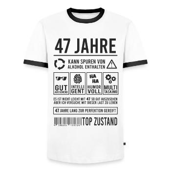 47. Geburtstag Perfektion Lustig 47 Jahre - Männer Kontrast-T-Shirt - Weiß/Schwarz - Vorne - AI Model Female 172 light (172cm) & AI Model Male 178 dark (178cm)