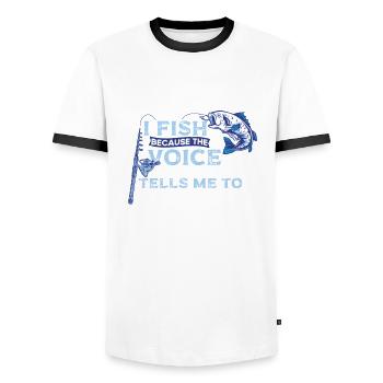 I fish rod-fisher-fish-fisher-funny- - Men's Ringer Shirt - white/black - Front - AI Model Female 172 light (172cm) & AI Model Male 178 dark (178cm)