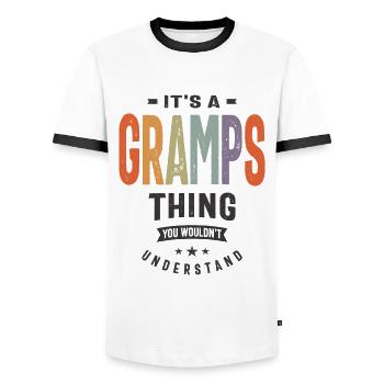 Mens It's a Gramps Thing Funny Dad Grandpa - Men's Ringer Shirt - white/black - Front - AI Model Female 172 light (172cm) & AI Model Male 178 dark (178cm)