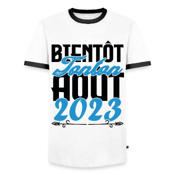 Cadeau Annonce grossesse bientôt Tonton Aout 2023. - T-shirt contrasté Homme - blanc/noir - Devant - AI Model Female 172 light (172cm) & AI Model Male 178 dark (178cm)