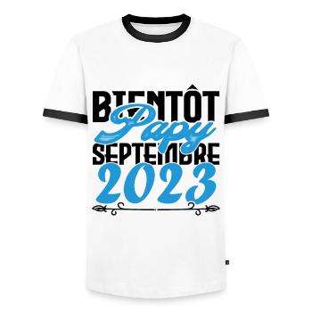 Annonce grossesse. bientôt Papy Septembre 2023. - T-shirt contrasté Homme - blanc/noir - Devant - AI Model Female 172 light (172cm) & AI Model Male 178 dark (178cm)