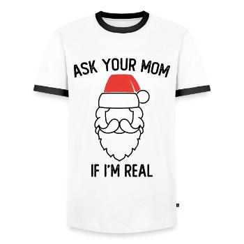 Ask Your Mom If I Am Real Motif pour un - T-shirt contrasté Homme - blanc/noir - Devant - AI Model Female 172 light (172cm) & AI Model Male 178 dark (178cm)