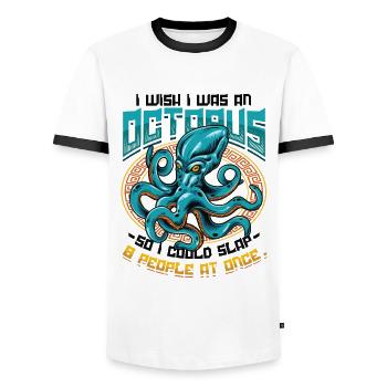 slap 8 people at once octopi funny octopus - Men's Ringer Shirt - white/black - Front - AI Model Female 172 light (172cm) & AI Model Male 178 dark (178cm)