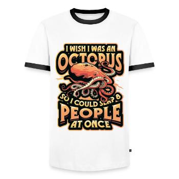 slap 8 people at once octopi funny octopus - Men's Ringer Shirt - white/black - Front - AI Model Female 172 light (172cm) & AI Model Male 178 dark (178cm)