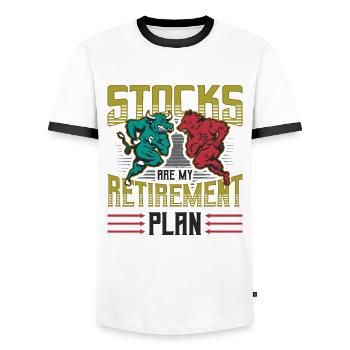 Stocks are my retirement plan - Men's Ringer Shirt - white/black - Front - AI Model Female 172 light (172cm) & AI Model Male 178 dark (178cm)