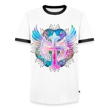 Croix du christianisme - T-shirt contrasté Homme - blanc/noir - Devant - AI Model Female 172 light (172cm) & AI Model Male 178 dark (178cm)