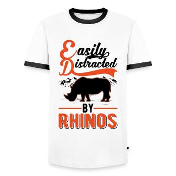 Easily distracted by Rhinos Rhino - Men's Ringer Shirt - white/black - Front - AI Model Female 172 light (172cm) & AI Model Male 178 dark (178cm)