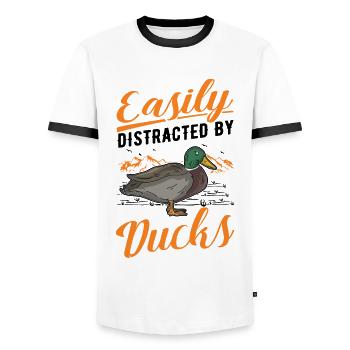 Easily distracted by Ducks duck breeder - Men's Ringer Shirt - white/black - Front - AI Model Female 172 light (172cm) & AI Model Male 178 dark (178cm)
